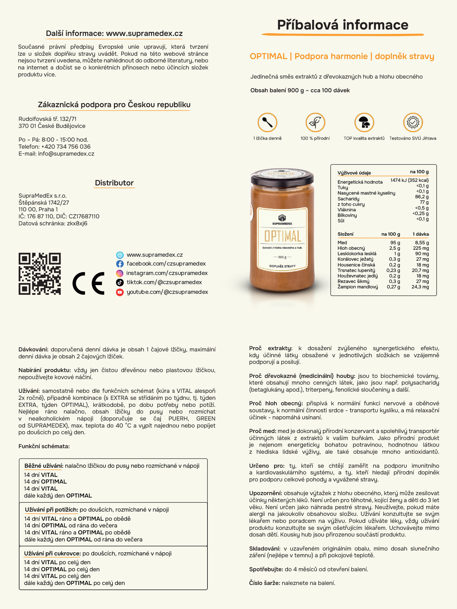 Příbalové informace OPTIMAL v medu